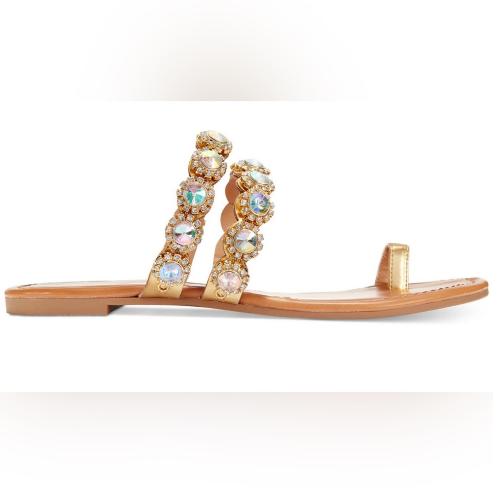 ❌SOLD❌ NIB [Thalia Sodi] Joya Rhinestone Thong Sandals Gold Metallic Women’s 5 - Picture 3 of 13
